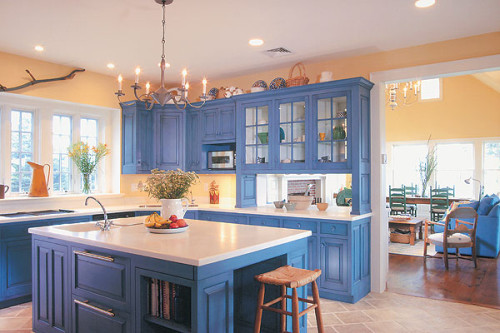dapur minimalis warna biru