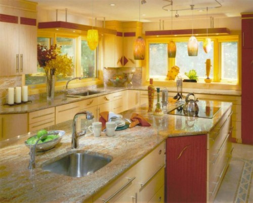 dapur minimalis warna yellow