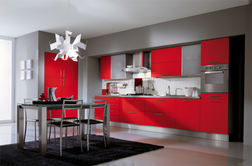 dapur minimalis warna merah